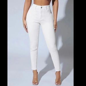 SHEIN PETITE WHITE Solid Skinny Slant Pocket Jeans Zip Fly Patched PETITE XS 2